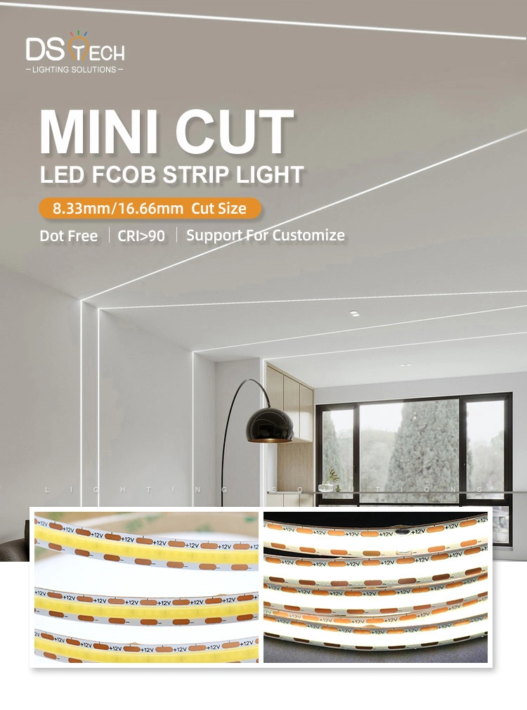 Dotless in Aluminum Profile Cut Size 8.33mm 480chips/M COB LED Strip Light LED Flexible Strip